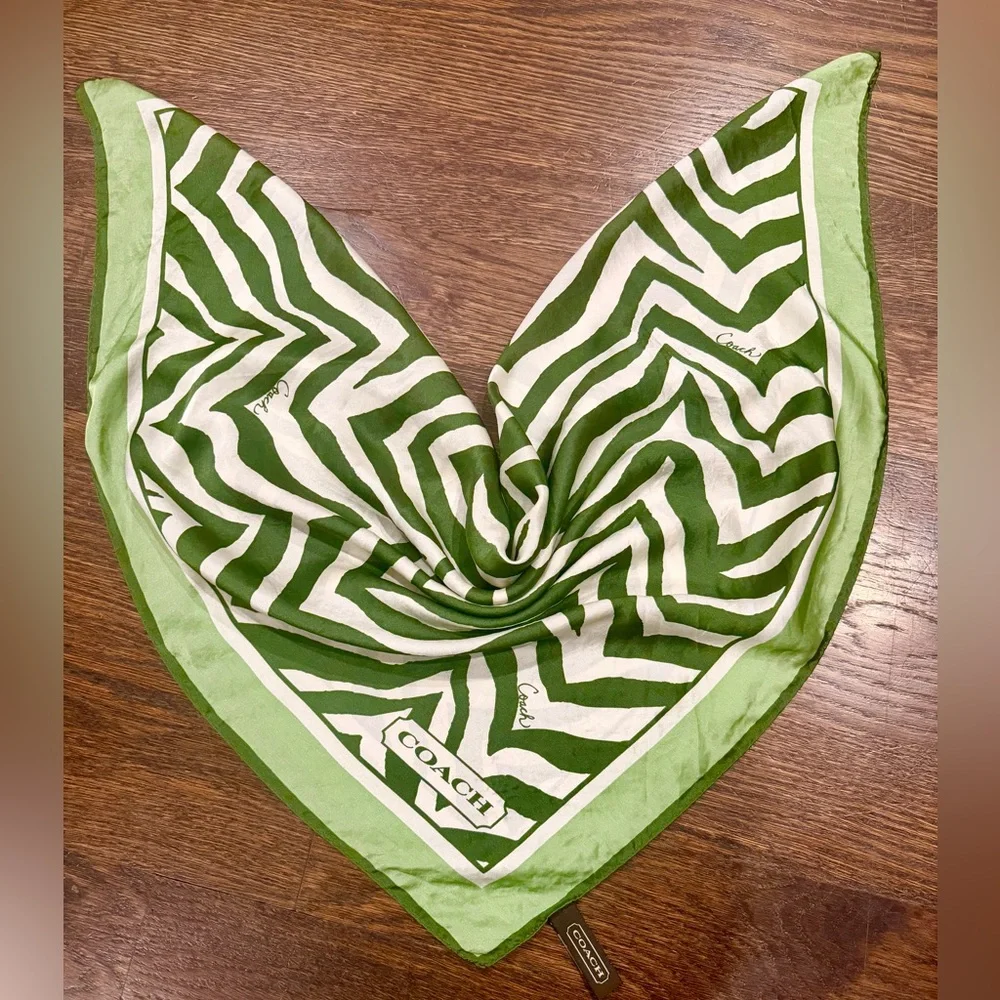 Coach Green & White Zebra Scarf